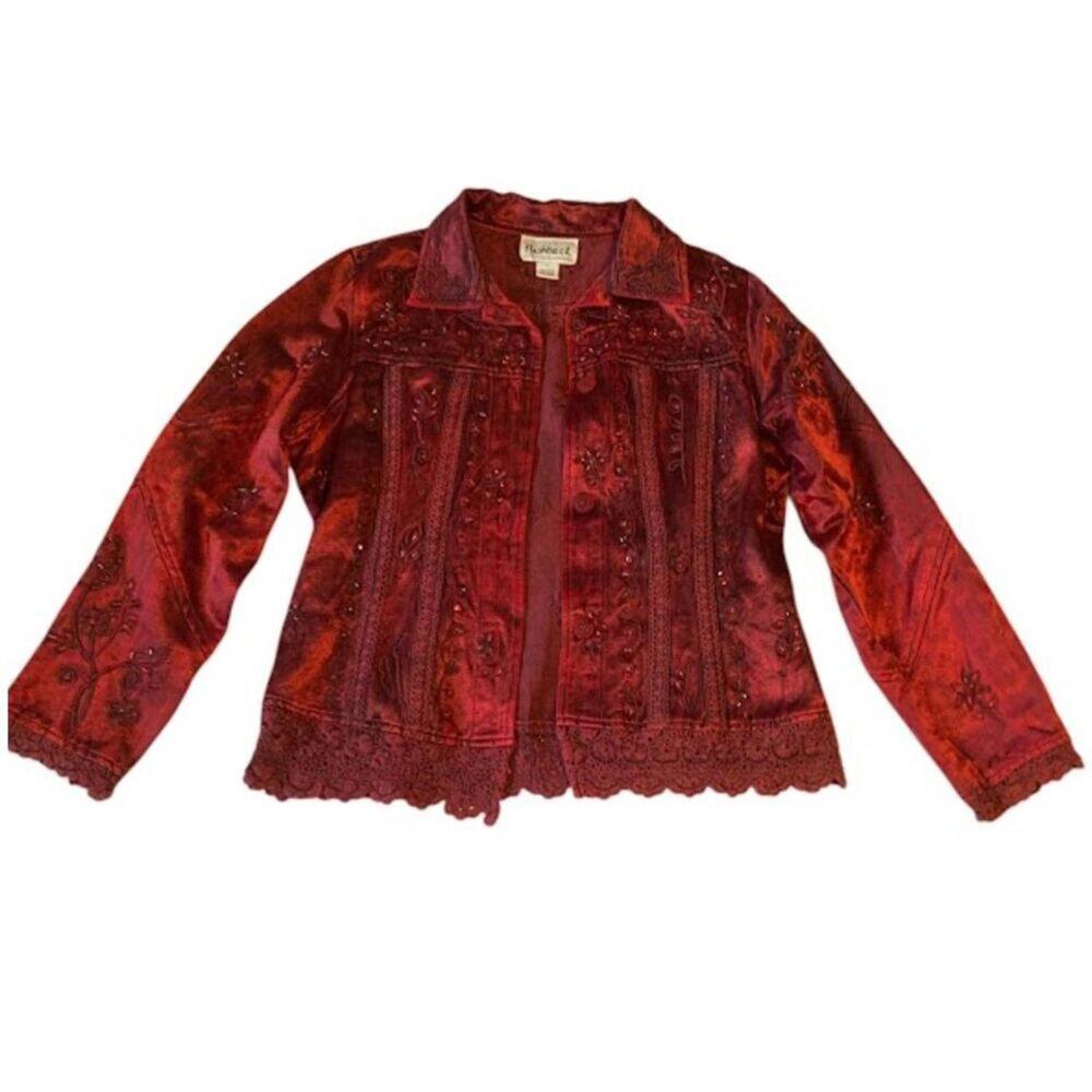 Vintage Flashback Jacket embroidery beads lace mid-weight unlined women's Large